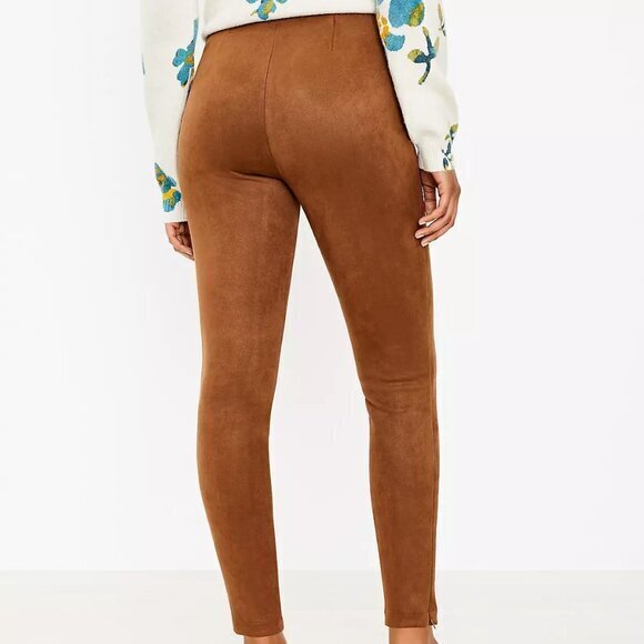 "NWT" LOFT XS Petite Ankle Zip Faux Suede Dark Brown Leggings - Picture 2 of 10